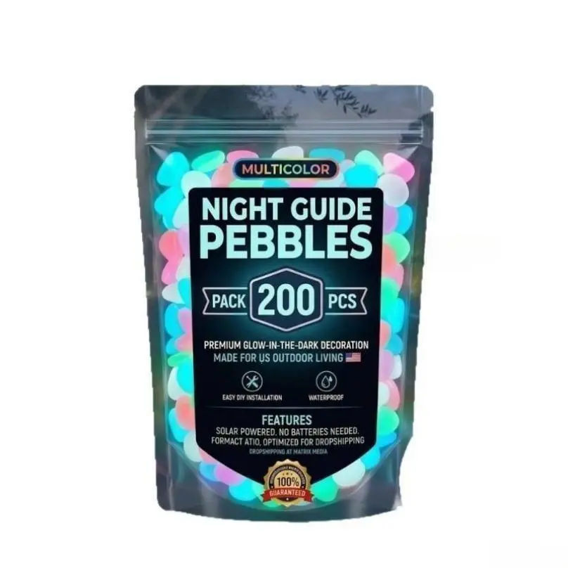 Glow Stone Multicolored Decorative Pebbles (200pcs, 1cm, 120g) - No Batteries Needed Bagged Pack for Garden Walkways, Patios, Fish Tank Aquarium Decor