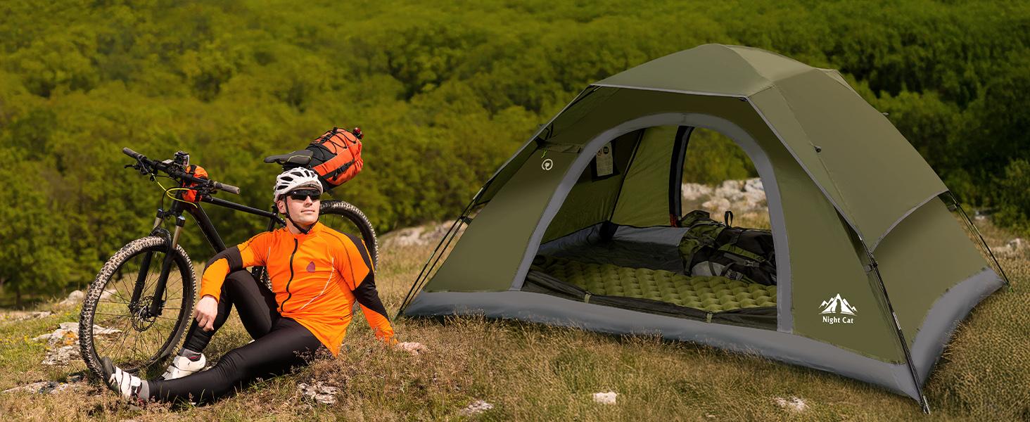 Night Cat Upgraded Backpacking Tent, Spacious for 1-2P, Dual-Pole Design for 20% More Headroom & Easy Clip Setup, PU3000mm Waterproof for Hiking, Camping, Fishing, Motocamping & Outdoor Adventures