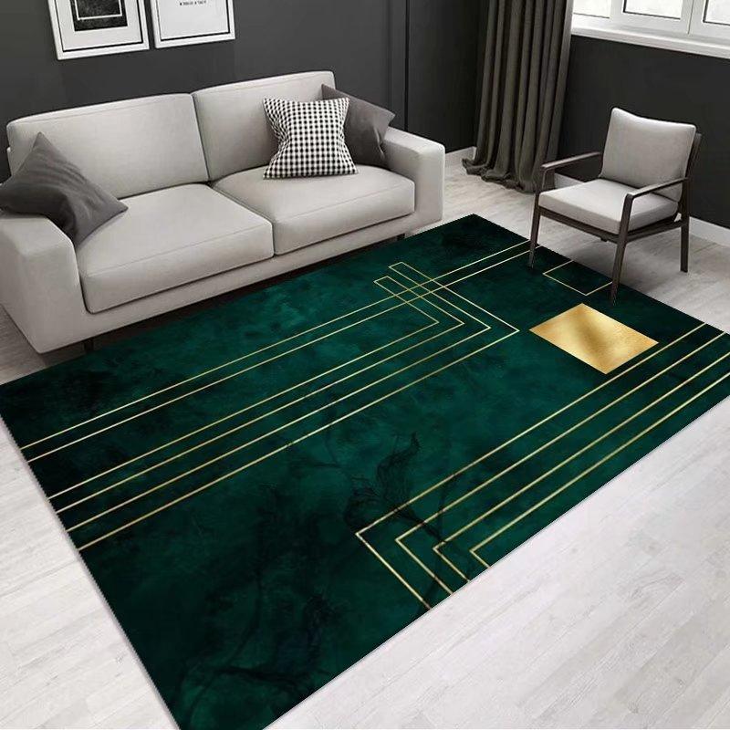 Luxury Emerald Green Gold Geometric Marble Flannel Area Rug - Modern Abstract Line Pattern Soft Mat for Living Room, Non-Slip Home Decor#EmeraldGreenRug #GoldGeometricMat #MarbleAbstractDecor #ModernCarpet #NonSlipFlannelRug