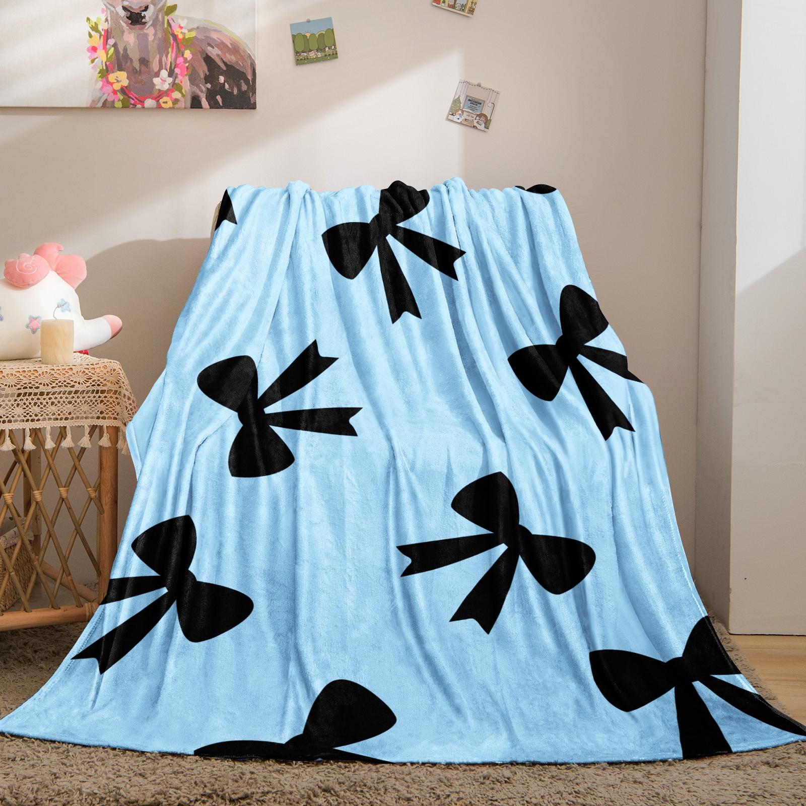 Cute Bow Knot Throw Blanket, Kawaii Pastel Ribbon Soft Flannel Blanket for Sofa Bed, Cozy Gift for Girls Women