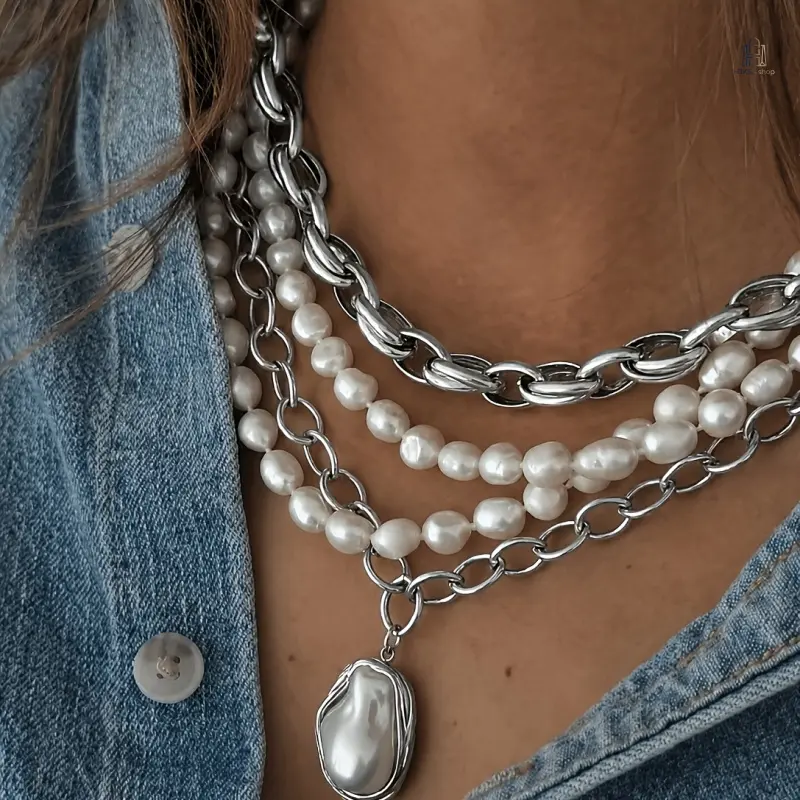 Women's 4-Pcs Vintage Elegant Pendant Necklace Set - Faux Pearl Beaded Chain, Pe Alloy, Layered Look Jewelry for Daily Wear, Party Festive Occasions, Ideal Gift for Birthday, Anniversary