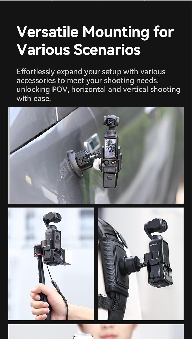 Ulanzi Pocket3 Accessories Collection, Expansion Adapter & Mini Tripod Kit for DJI Osmo Pocket 3 Mount with 1/4" Screw, Quick Release LED Light, Action Camera Accessories