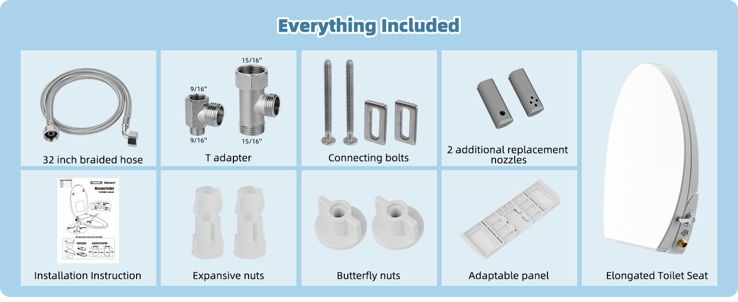 Hibbent Elongated Bidet Toilet Seat with Slow Close, Non-Electric Bidet Attachment for Toilet Seat with Dual Nozzle, Bidet Sprayer with Adjustable Self-Cleaning Nozzles