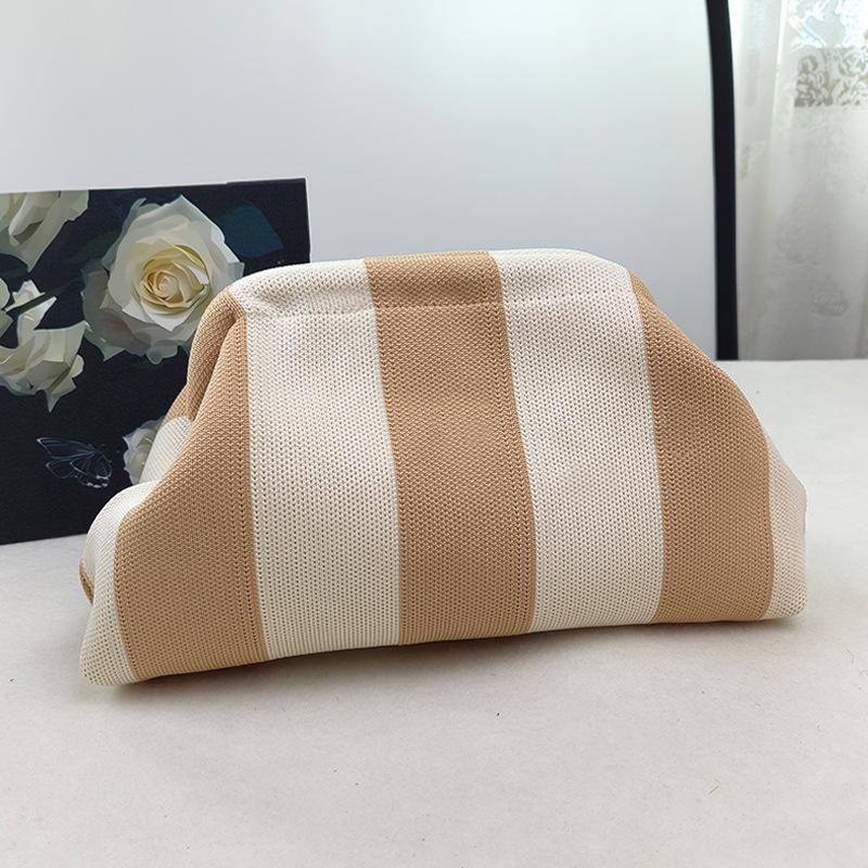 Crochet Shoulder Bag, Women's Vibrant Stripe Cloud Pouch, Slouchy Dumpling Beach Bag for Party and Travel, Bag For Purchase,camping essentials tiktokshopbacktoschool