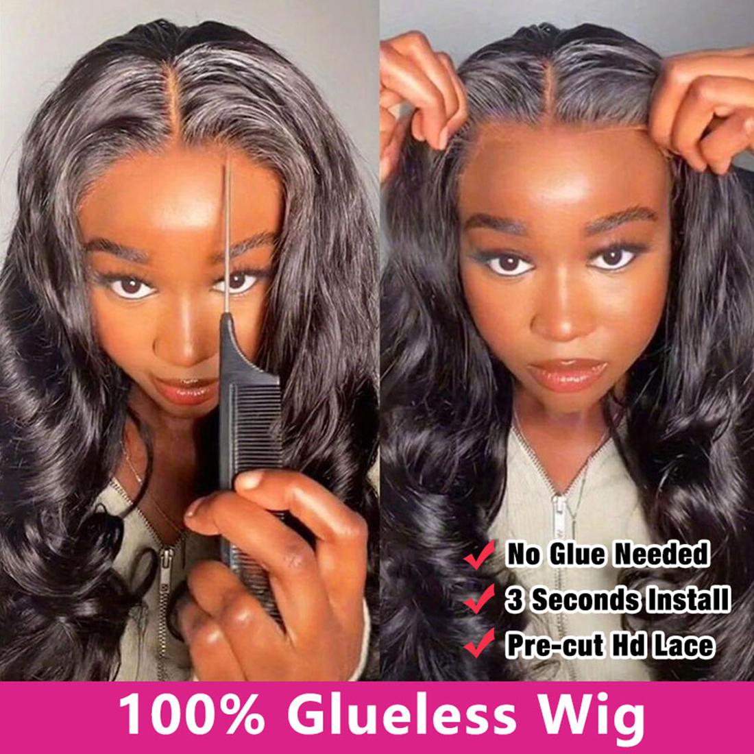 13x4 Glueless Wigs Body Wave Human Hair Wigs Pre Plucked Pre Cut Ready To Go 6x4 Lace Closure Wigs Ready to Wear Wave Lace Front Human Hair Wig For Women 180% Density
