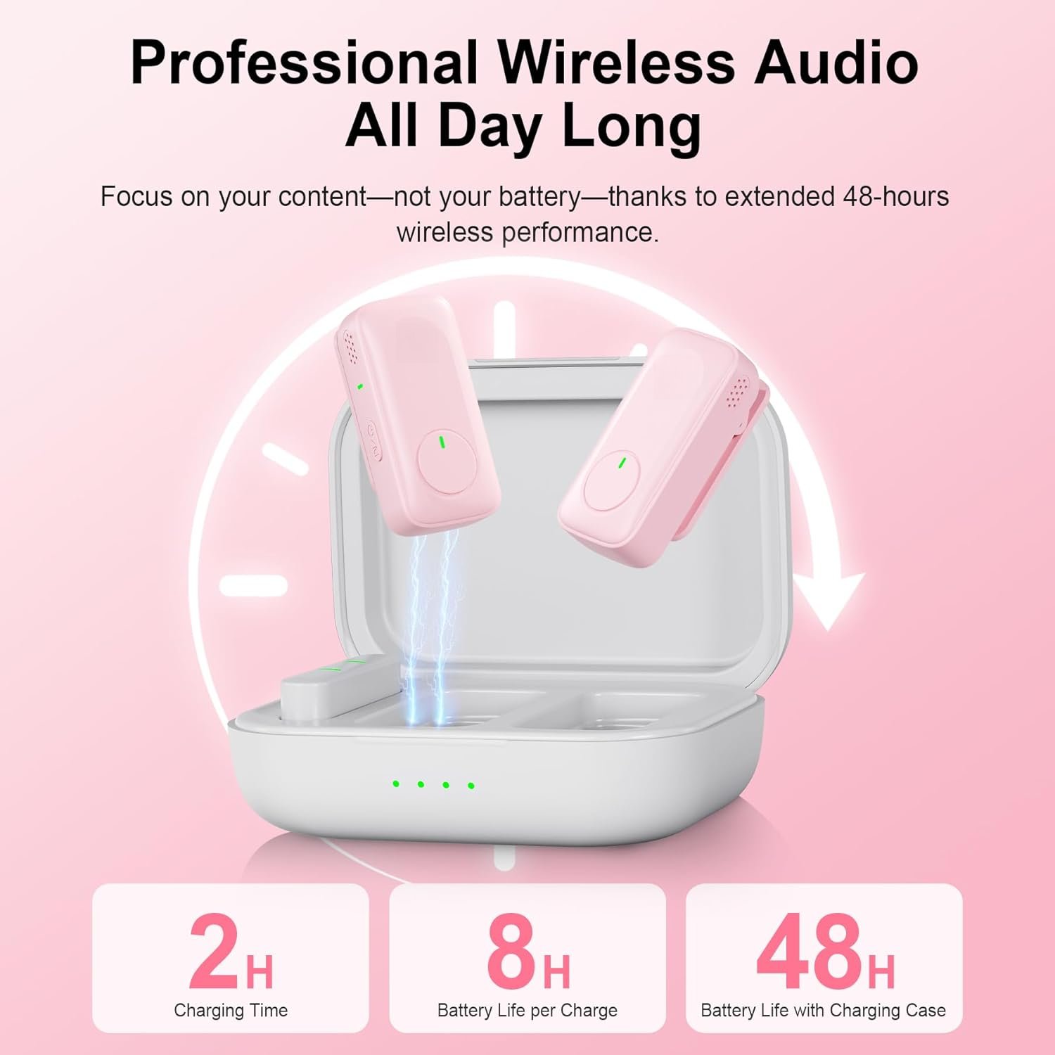 Lavalier Microphone System, Dual Clip- Mics +  Case, 164ft Range Plug-and-Play for /Android,  Noise Reduction, 48H Runtime-Video Recording, , YouTube,