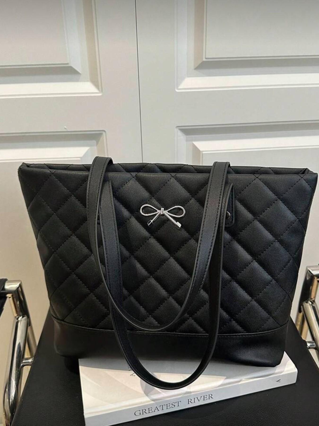 Large Capacity Diamond Pattern Solid Color Bow Handbag, Casual Simple Fashion Tote Bag, 2026 New Women's Stylish Bow Wallet, Quilted Puffer Bag, Handheld Bag, Quilted Purse Bags