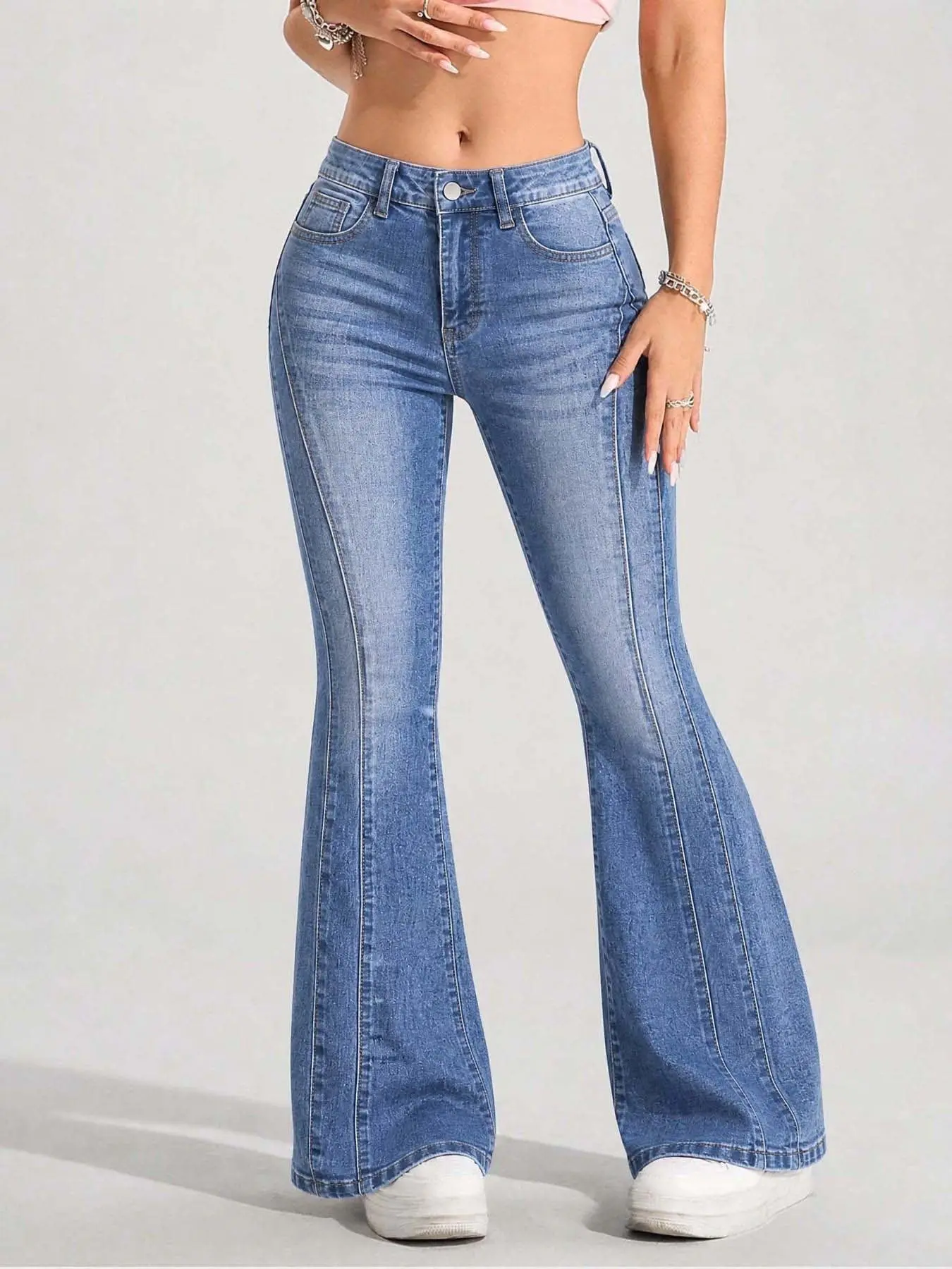 Millennial Retro Style, Side Seam Low Waist Slimming Micro Flare Jeans, Stretchy Daily Streetwear, Comfortably Stylish Denim Jeans
