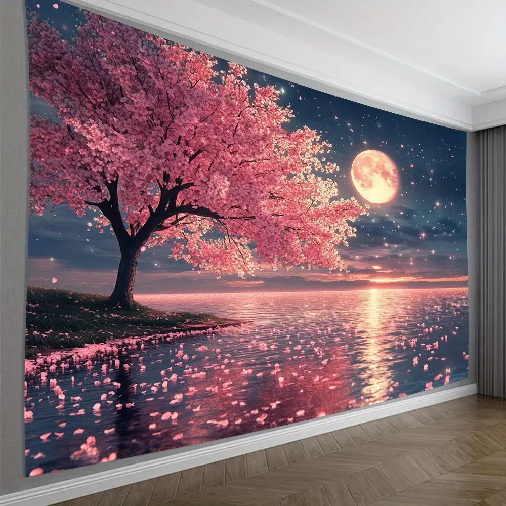 Pink Cherry Blossom Tree Background Cloth, Living Room, Bedroom, Office, Party Decoration, A Perfect Creative Gift