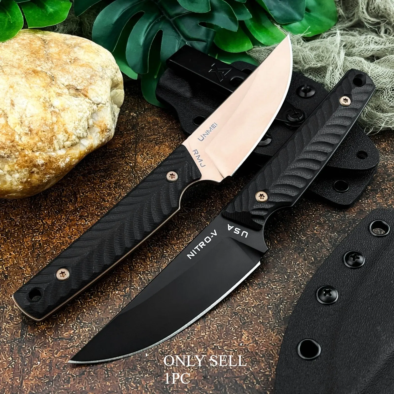 New High-Hardness RMJ Jungle Fixed-Blade Knife with Sheath, Stainless Steel Blade, 8Cr13Mov Blade, G10 Handle—Everyday Carry, Survival, Outdoor, Camping, Hiking, and Rescue Tool
