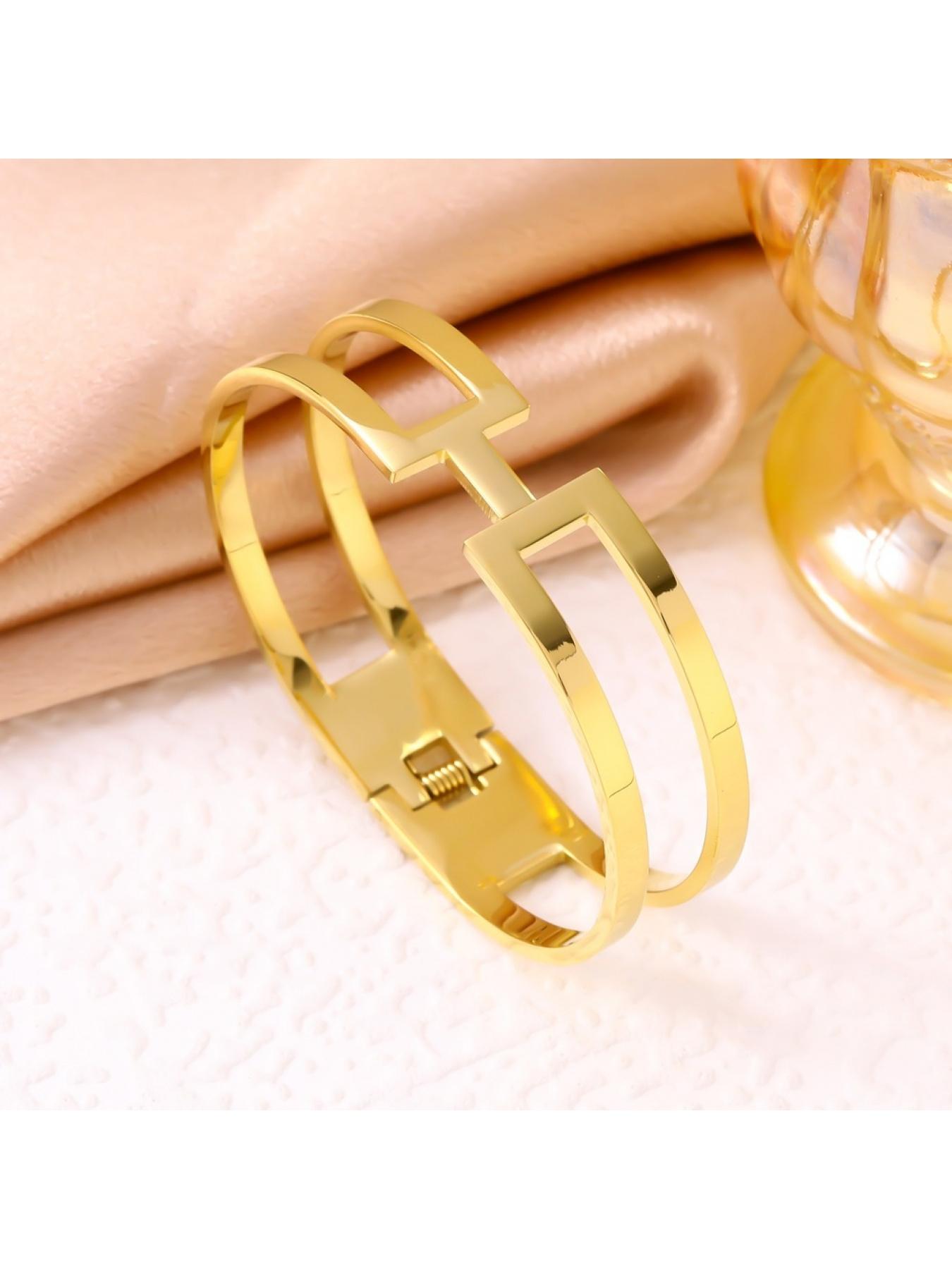 Gold/Silver Tone H Initial Cuff Bangle for Women, Dainty Letter H Open Bracelet, Elegant Everyday Jewelry
