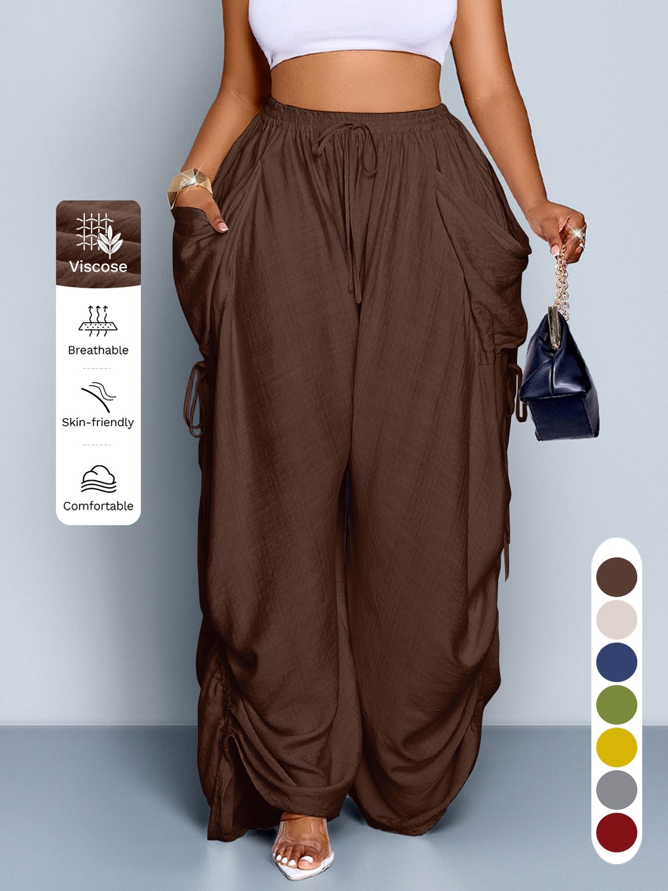 Women's Casual Loose-Fit Wide Leg Pants, All-Season Woven Fabric, Long Plain Design, Daily Commute & Vacation Wear Women's Casual Loose-Fit Wide Leg Pants, All-Season Woven Fabric, Long Plain Design, Daily Commute & Vacation Wear