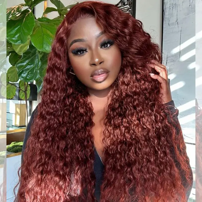 Reddish Brown Water Wave wigs 13x6 HD Transparent Lace  display picture 2