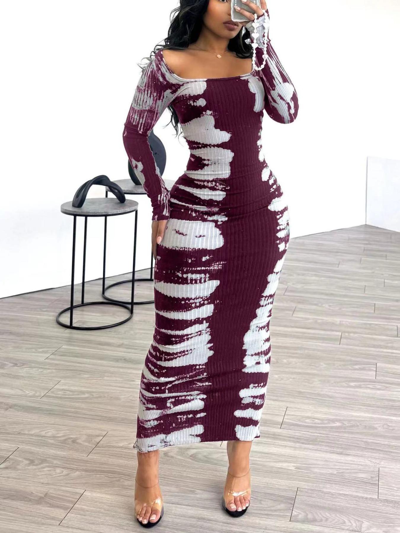 Women's Colorblock Long Dress, Casual Fashion Long Sleeve Dress for Daily Outdoor Wear, Women Dress for Spring