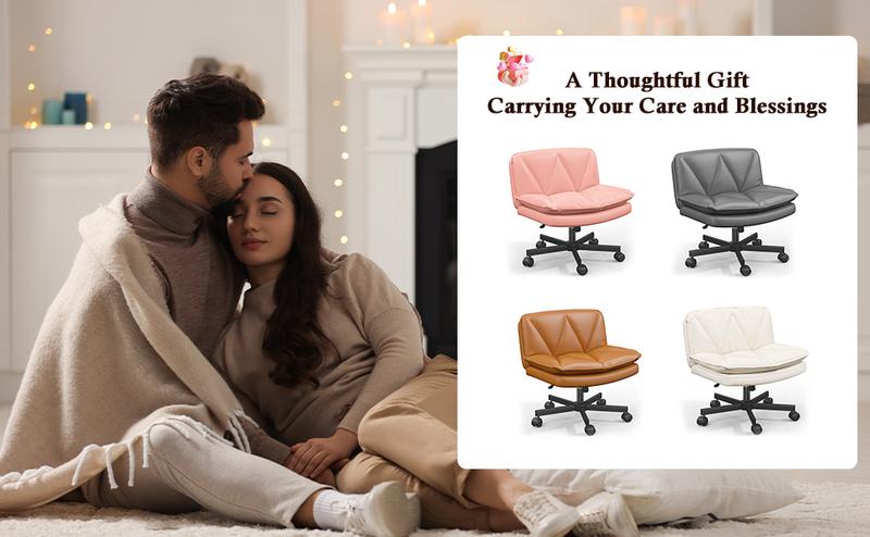 Raybee Furniture 27" Wide Criss Cross Chair, Comfy Cross Legged Office Desk Chair with Wheels, Cute Makeup Vanity Chair, Fabric Modern Swivel Height Adjustable Mid Back Wide Seat Computer Task Chair for Home Office