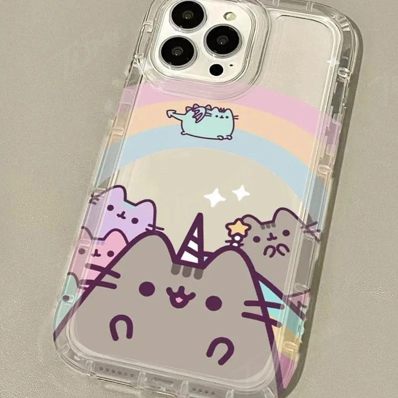 Rainbow Pusheen Cat Clear Protective Case Casing For iPhone 16 15 14 13 12 11 Pro Max XS X XR 8 7 Plus SE 2020 Cellphone Smartphone Shockproof Transparent Soft Cover Accessories