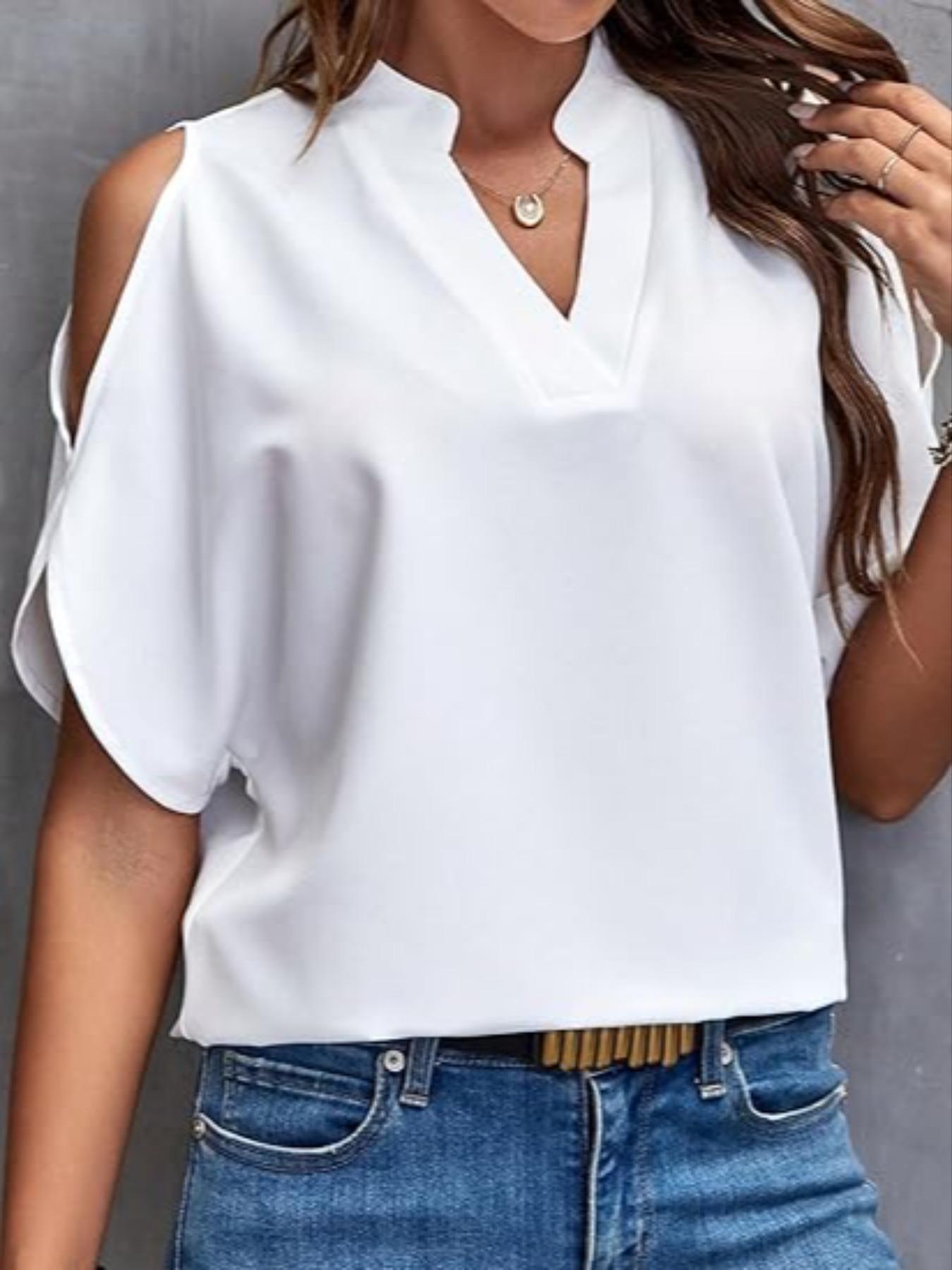 Women's Solid Color Basic Casual Fitted T-Shirt, Short Sleeve Off-Shoulder Top, Commuter Wear, Stylish, Minimalist and Comfortable Ladies' Tee Women's Solid Color Basic Casual Fitted T-Shirt, Short Sleeve Off-Shoulder Top, Commuter Wear, Stylish, Minimalist and Comfortable Ladies' Tee