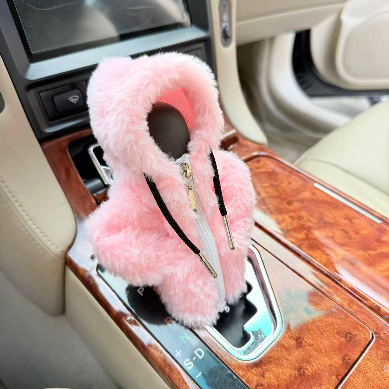 Cute Plush Car Automatic Shift Knob Cover, Winter Car Gear Shift Protector, Car Interior Decoration Accessories for Women & Girls, Pink