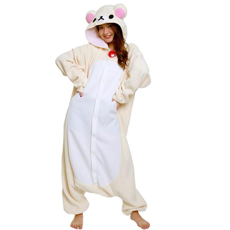Rilakkuma Cute Long Sleeve Onesie Pajamas - 1 Set Anime Cartoons Loungewear for Adults, Warm Comfortable Jumpsuit Cosplay Clothing, Character Print