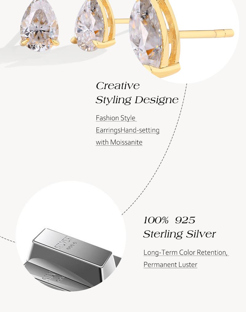 1CT Pear Shape Synthetic Moissanite Ear stud For women Daily Wear Birthday Present Jewelry E031