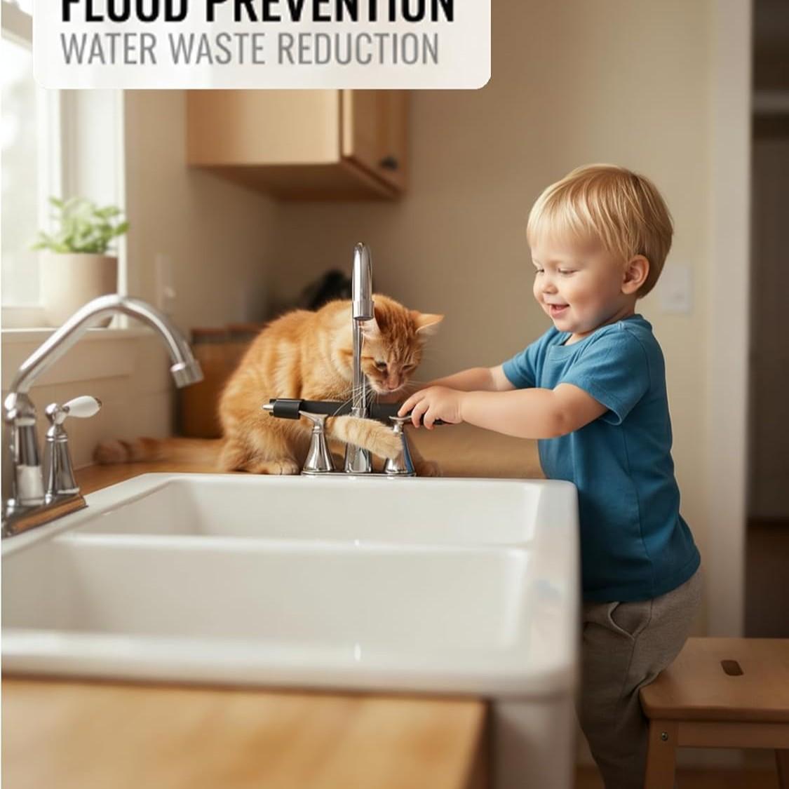 1 PCS Universal Faucet Handle Lock for Double Sinks, Child & Pet Safety Guard with Central Pipe Fixation, Prevents Handle Turning Durable Tap Lock, Quick-Install Sink Faucet Stopper for Kitchen Bathroom