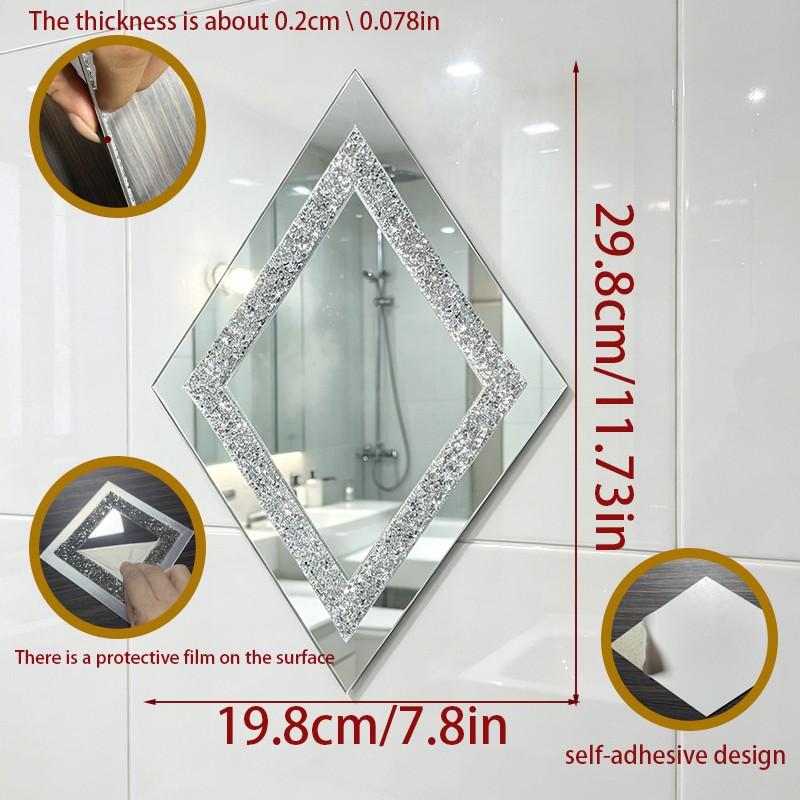 Silver diamond-shaped wall mirror, wall mounted mirror, decorative crystal-studded mirror, suitable for bedrooms, living rooms, and hallways, home decor