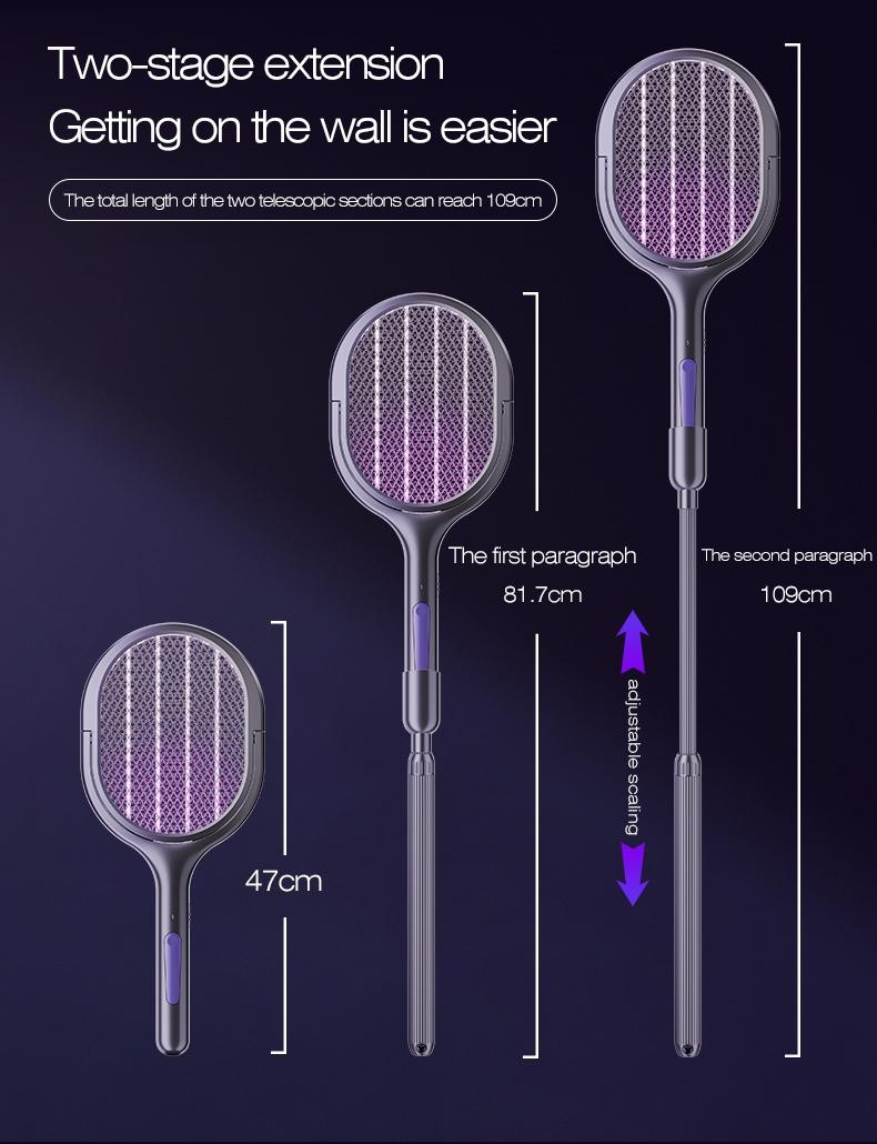 Foldable Electric Mosquito Swatter with Rotating Head – 6-in-1 Rechargeable Insect Zapper with UV Mosquito Light, Indoor & Outdoor Use, Lightweight and Portable, Safe and Efficient Fly & Bug Killer, Perfect for Home, Patio, Camping, Travel, and Office