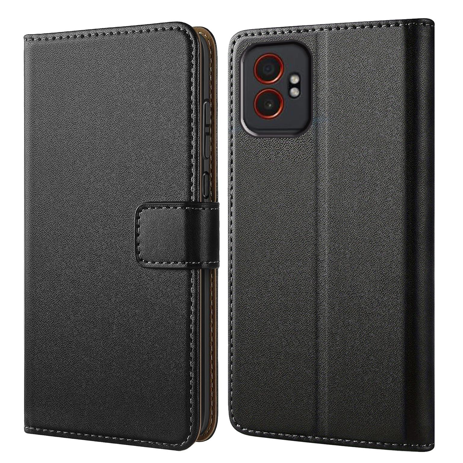 Mobile Phone Case For Samsung Galaxy Xcover 7 Pro, With Kickstand PU Leather Card Slot Black Wallet Flip Protective Phone Case Cover