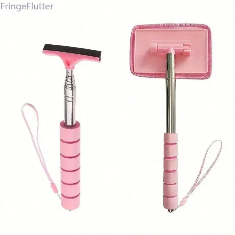 FringeFlutter 2Pcs Universal Mini Car Windshield Cleaner Set - Extendable Handle, Ergonomic Grip, Reusable Microfiber Pad & Towel, Rain Cleaning, Traps Dirt & Moisture, Enhances Visibility for Side & Rear View Mirrors, Sports Protective Gear Accessory