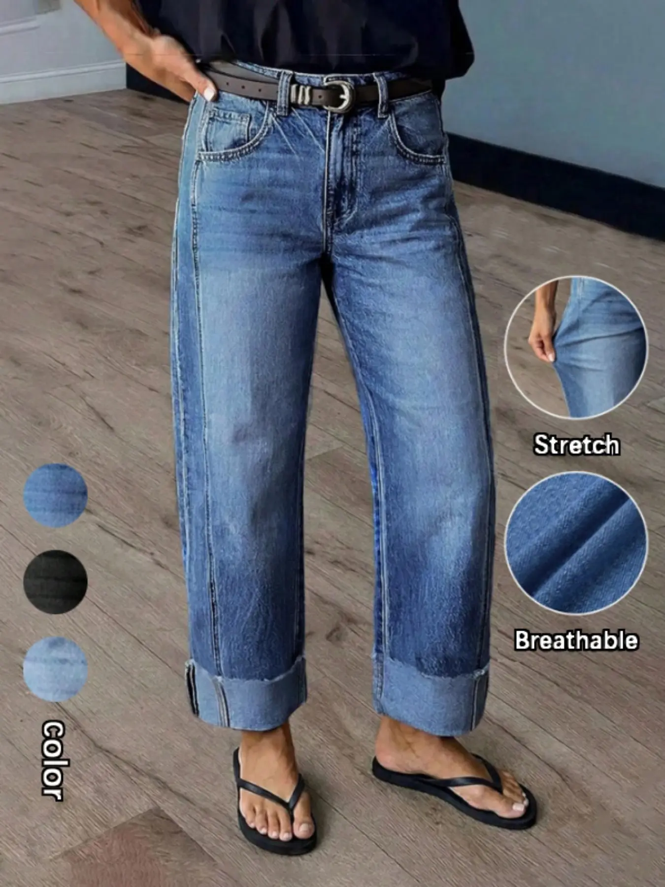 New Season Stretch Denim Straight Leg Pants, Women's Fashionable Washed Denim Jeans Casual, Versatile and Comfortable, Perfect for All Seasons, Ideal for Everyday Wear