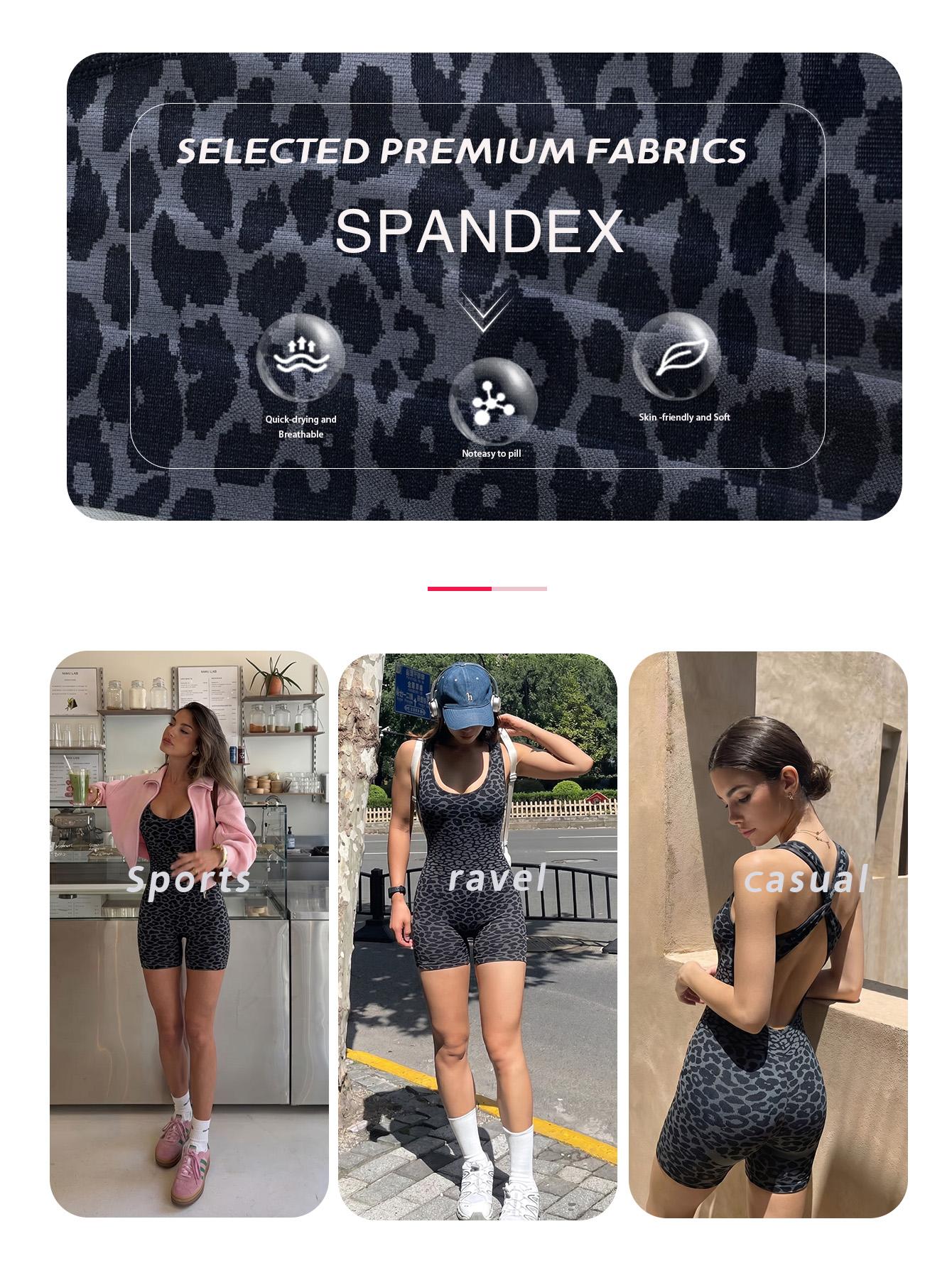 Summer Seamless Leopard Print Yoga Jumpsuit, Cross Back Sporty One-Piece, High Waist Compression Wear, Above Knee Length, All Seasons, Fit Jumpsuits, Sleeveless Yoga Jumpsuit, Tight Fitting Jumpsuit