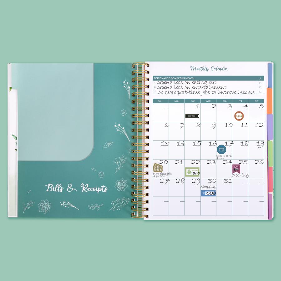 SOLIGT 8.5 x 11 inches Large Budget Planner and Monthly Bill Organizer – Premium Hardcover Budget Book with 12 Pockets for Savings, Debt, Expense Tracking – Budget Tracker with Stickers Financial Journal