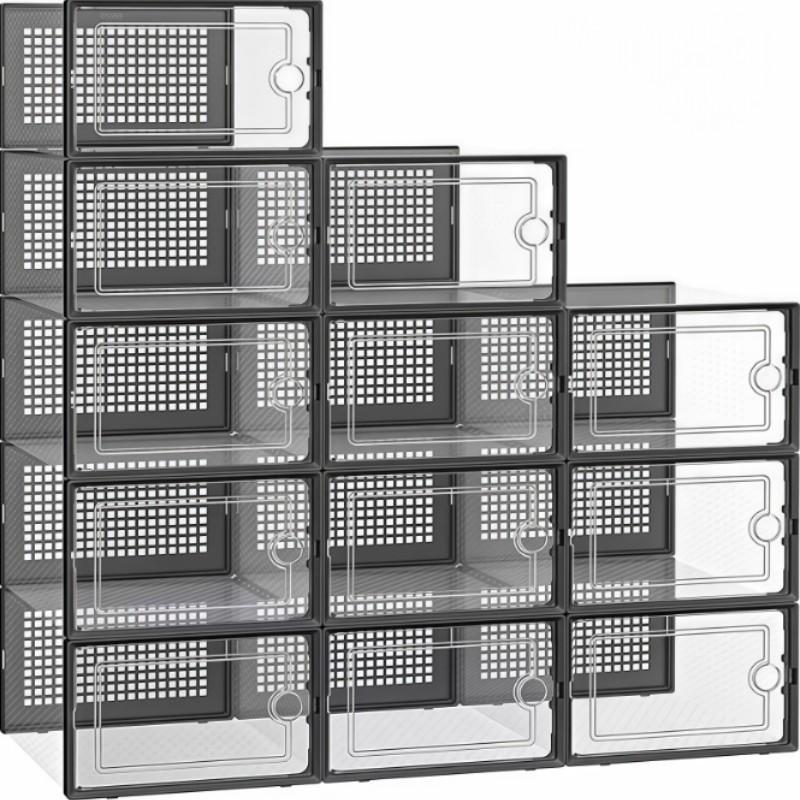 Clear Plastic Stackable Shoe Boxes, Upgrade X-Large Shoe Organizer, Drop Front Design with Transparent Door, Ideal for Sneaker Display