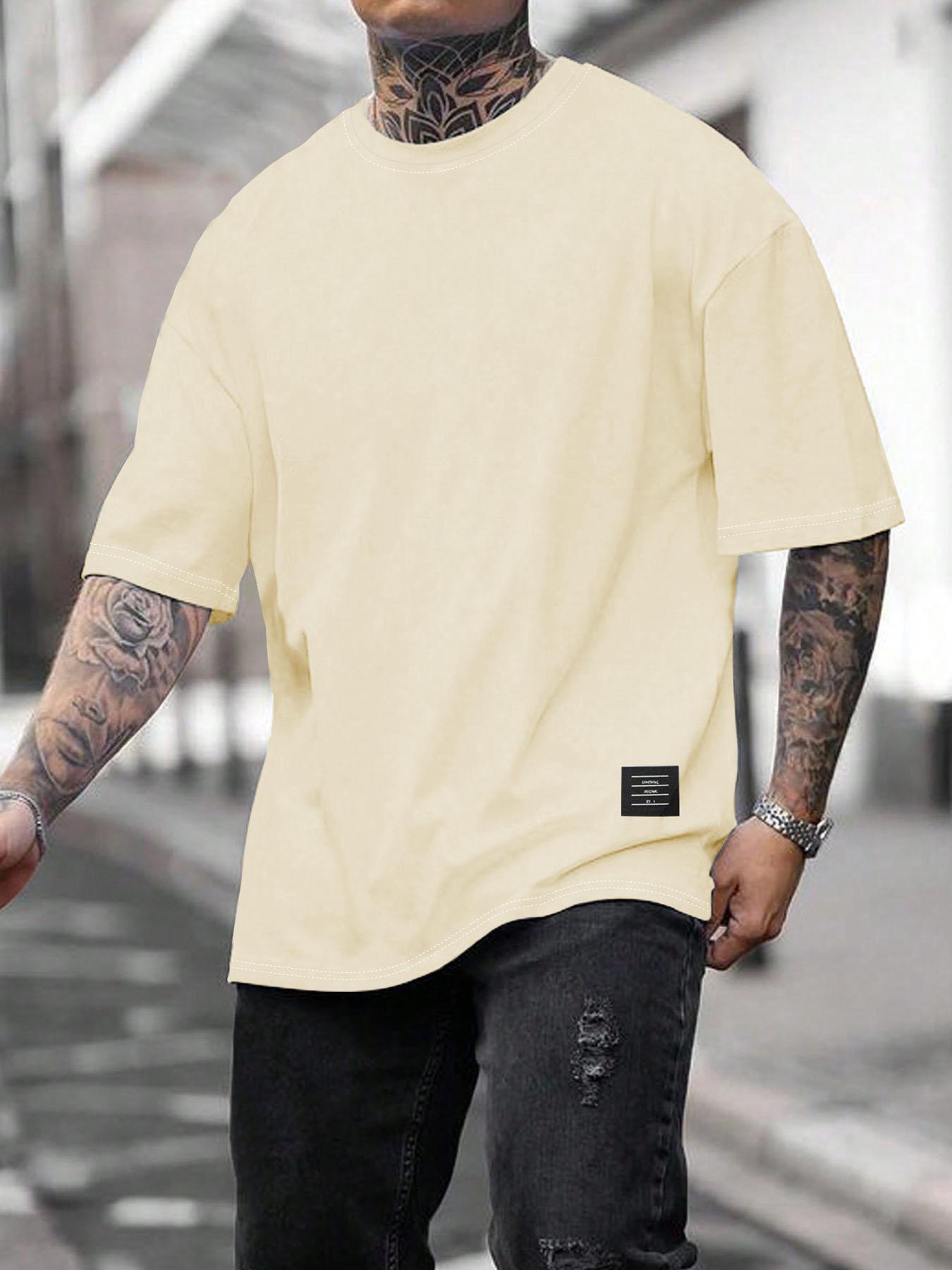 Men's Solid Short Sleeve Tee, Loose Casual Comfy Round Neck T-shirt for Summer, Fashion Men's Top for Daily Wear, Tropical