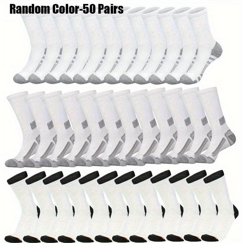 Women's Mid Calf Athletic Casual Socks, 50 Pairs Bulk Cotton Nylon Striped, Black White Gray Mix, Breathable Mesh, Sweat-Absorbing, Soft Fit for Walking Hiking, Unisex