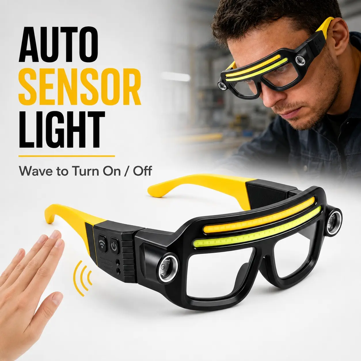 Rechargeable COB LED Headlamp, Motion Sensor, Hands-Free, USB-C, Waterproof, Lightweight, Adjustable, for Camping, Hiking, Night Work