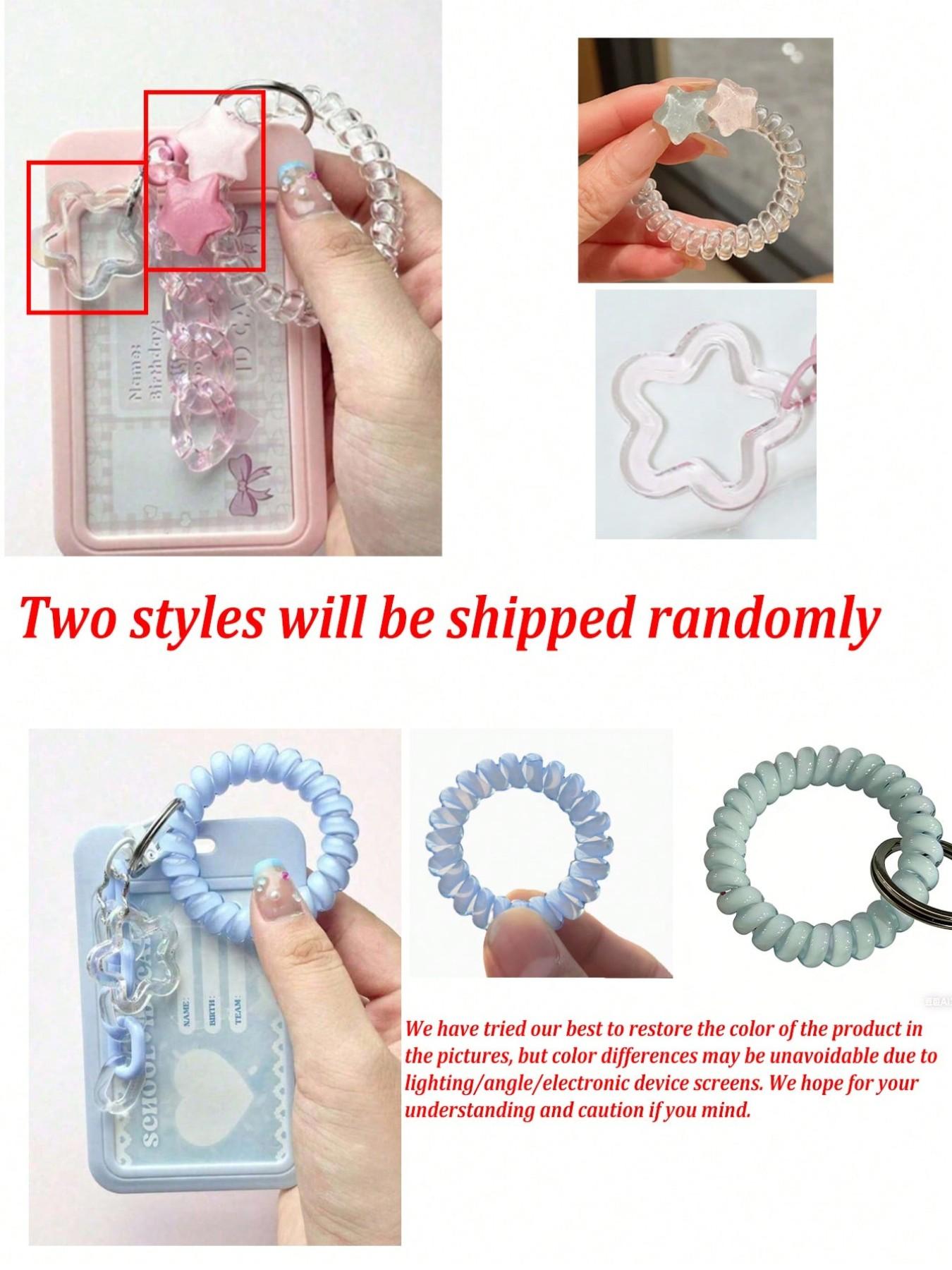 Transparent Star Pendant Keychain Card Holder, Durable ID Case, Maroon Acrylic Decorative Chain, Jelly Color Elastic Hair Tie