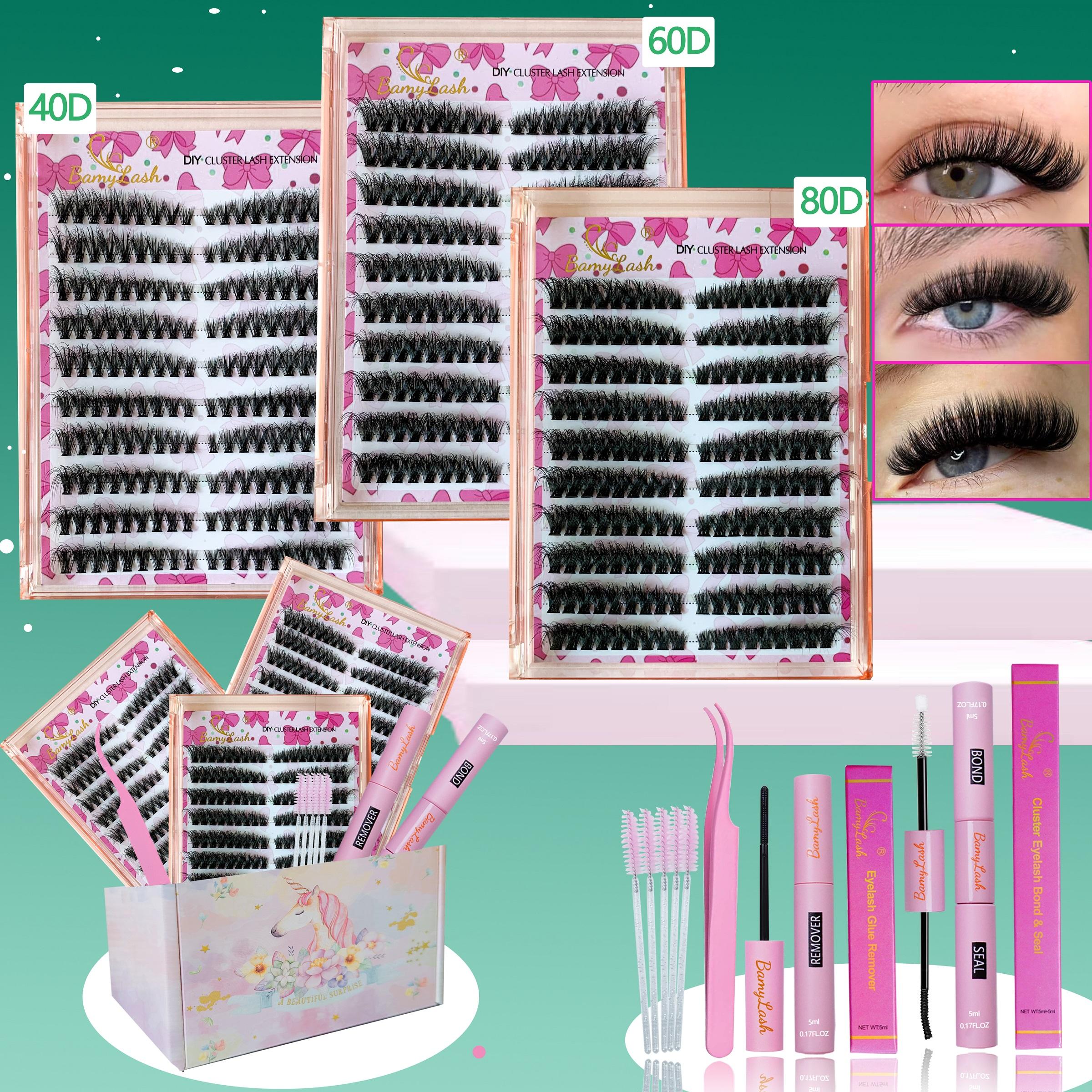 3-Box 3D Wispy Individual Cluster Lash Set - Ultra-Thick Volume, Curly Mixed Lengths - DIY Eyelash Extension Kit with Lash Bond, Seal, Remover, Applicator & Lash Brush - Everyday Eye Makeup, Gifts for Friends