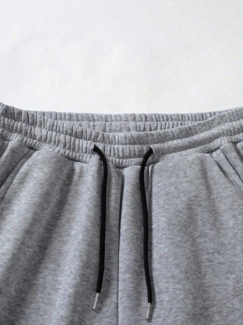 Men's two-piece tracksuit: a hooded sweatshirt and drawstring trousers with a letter print, perfect for fall and winter wear, Streetwear Tracksuit Set