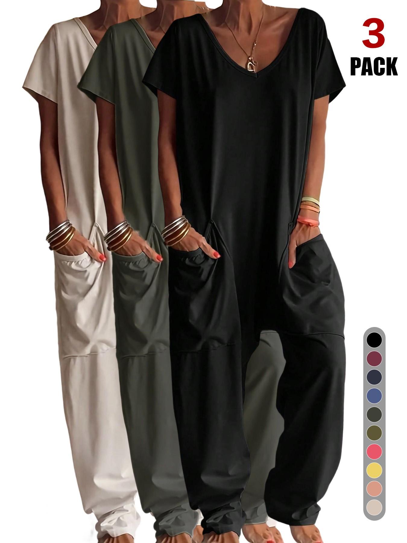 Women's Summer V-Neck Oversized Minimalist Jumpsuit, Sexy Backless Loose Fit Harem Pants, Casual Streetwear for All Seasons Womenswear