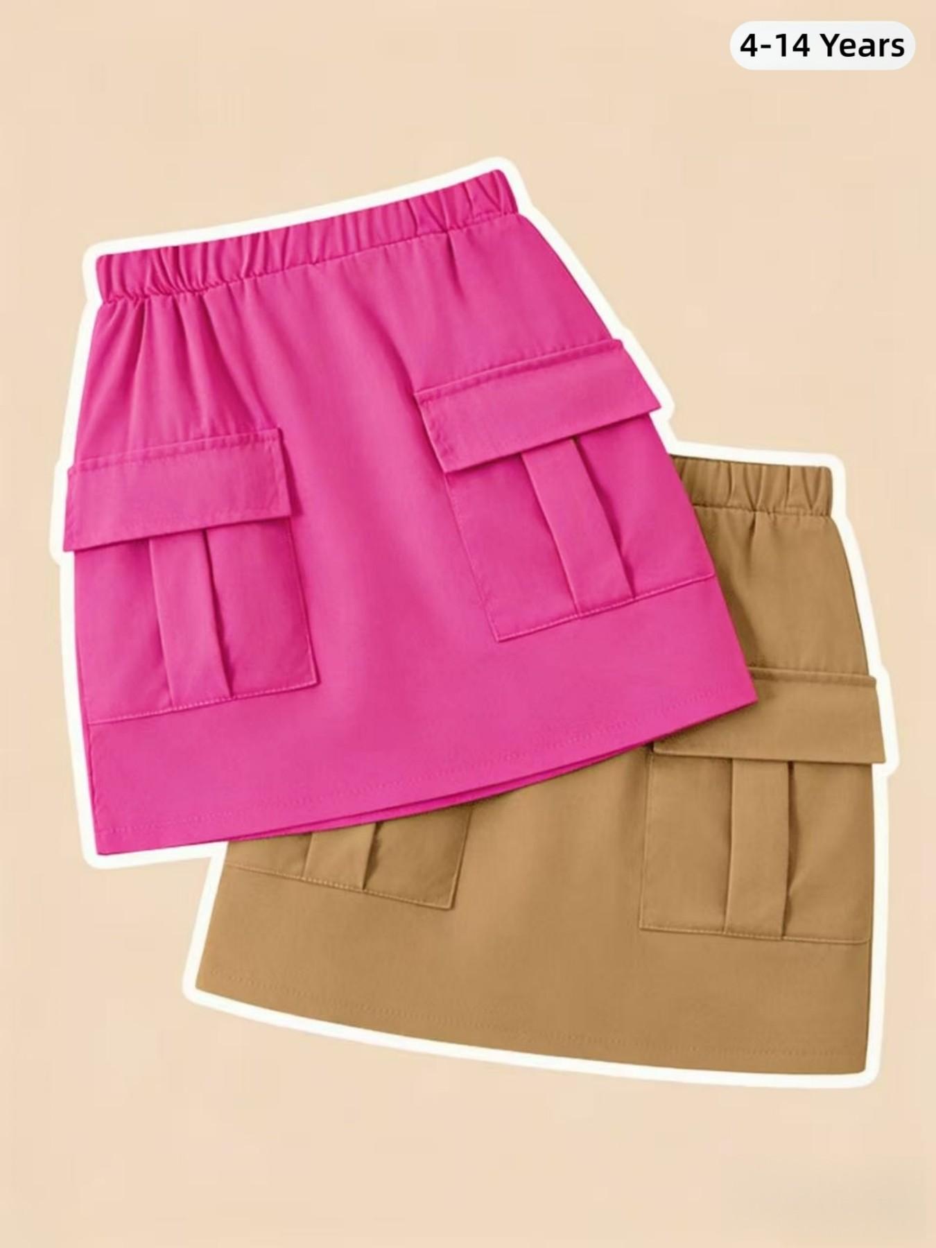 2-Pack Spring Summer New Workwear Short Skirts, Large Pockets, Cute Knee-Length Skirts for Girls, Versatile and Sweet Style