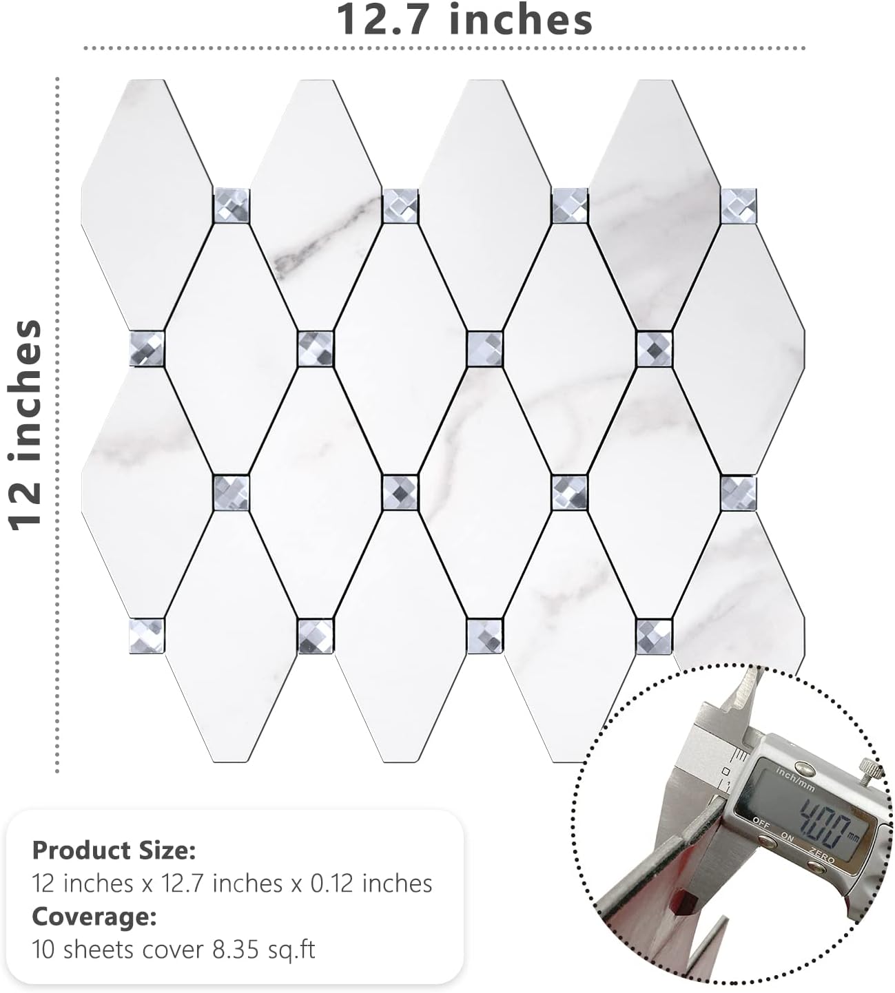 STICKGOO 10 Sheets Glass Marble Peel and Stick Backsplash, Tiles Sticker Self Adhesive Mixed Metal Backsplash for Kitchen/Bathroom/Fireplace/RV - Calacatta Wall Art Stickers Decorative