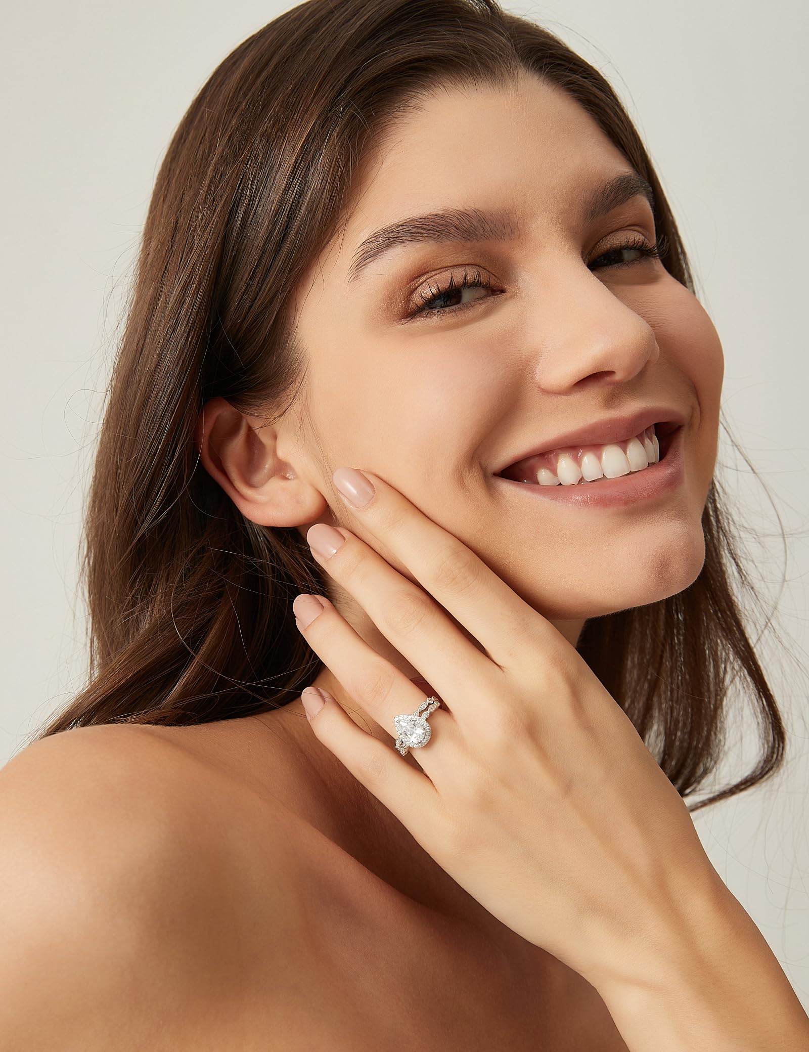 EAMTI 1.25CT 925 Sterling Silver Bridal Ring Sets Teardrop Cut Engagement Rings Vintage Pear Promise Rings Marquise Wedding Bands for Women