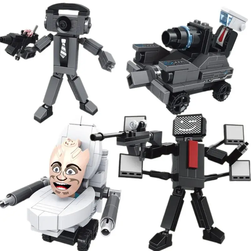 2026 Hot selling toys Skibidi Toilet Surveillance Man TV Compatible Building Blocks Mini Model Action Figures Toys Christmas Halloween Birthday Gift Internet-famous toy
