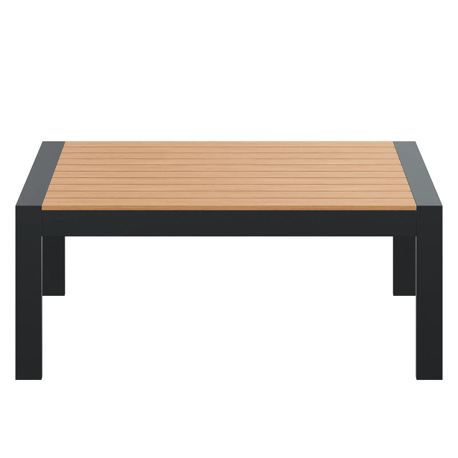 Dark Gray All-Weather Aluminum Patio Table - Rectangular Shape, Aluminum Base, Metal Frame, Real Wood Look Top, Durable Outdoor Garden Furniture - Ideal for Deck, Poolside