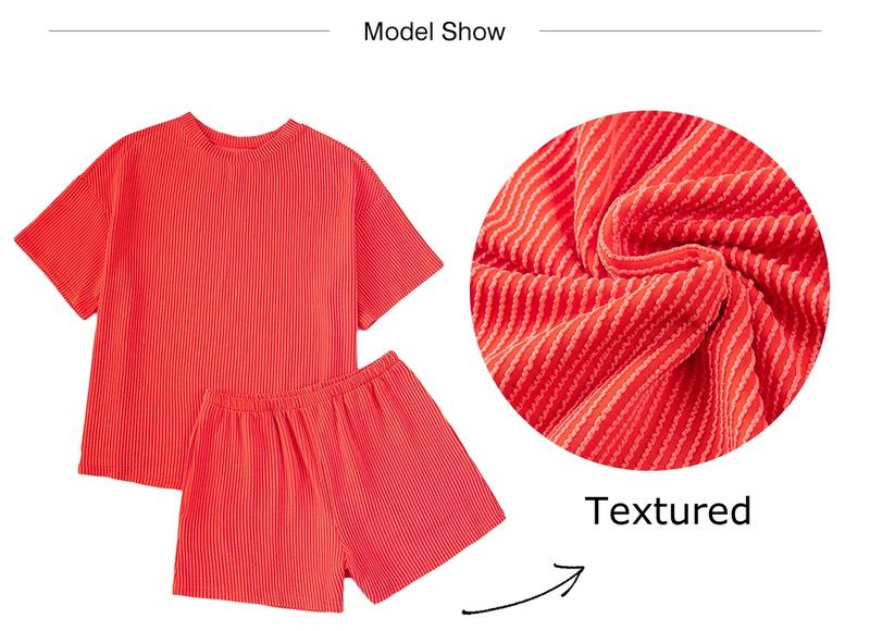 Asvivid Women's Summer Short Sleeve Twisted Thread Shirt & Shorts with Pockets Casual Pajamas Ribbed Textured Outfit Matching Lounge Set