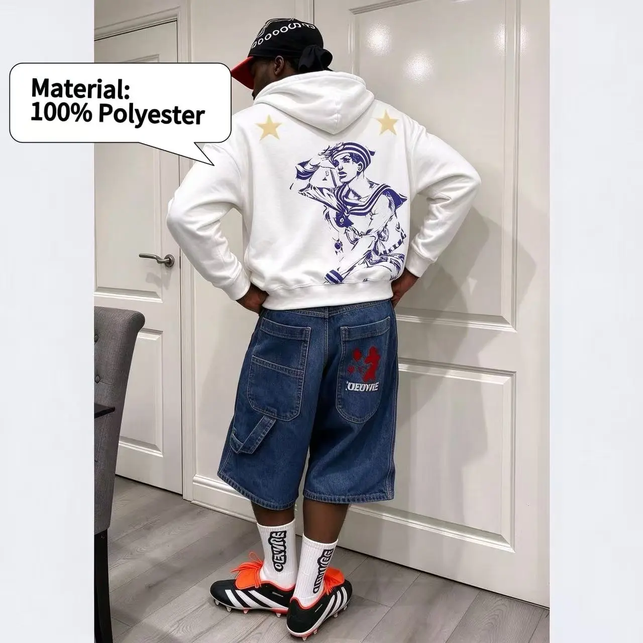 Inkhausstore-Inkvaultarchive JJBA Multi-Part Anime Manga Print Zip Up Hoodie, Vintage Comic Line Art Graphic Hooded Jacket for Anime Fans