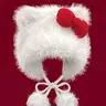 Cute Cat Ear Design Pom Pom Decor Plush Hat, Acrylic Hat, Fashion Beanie Hat, Insulated Hat, Cute Earflap Hat, New Style Bowknot Design Warm Hat for Fall & Winter, Casual Headwear, Fashion Accessories for Women #GLOBAL PICKS