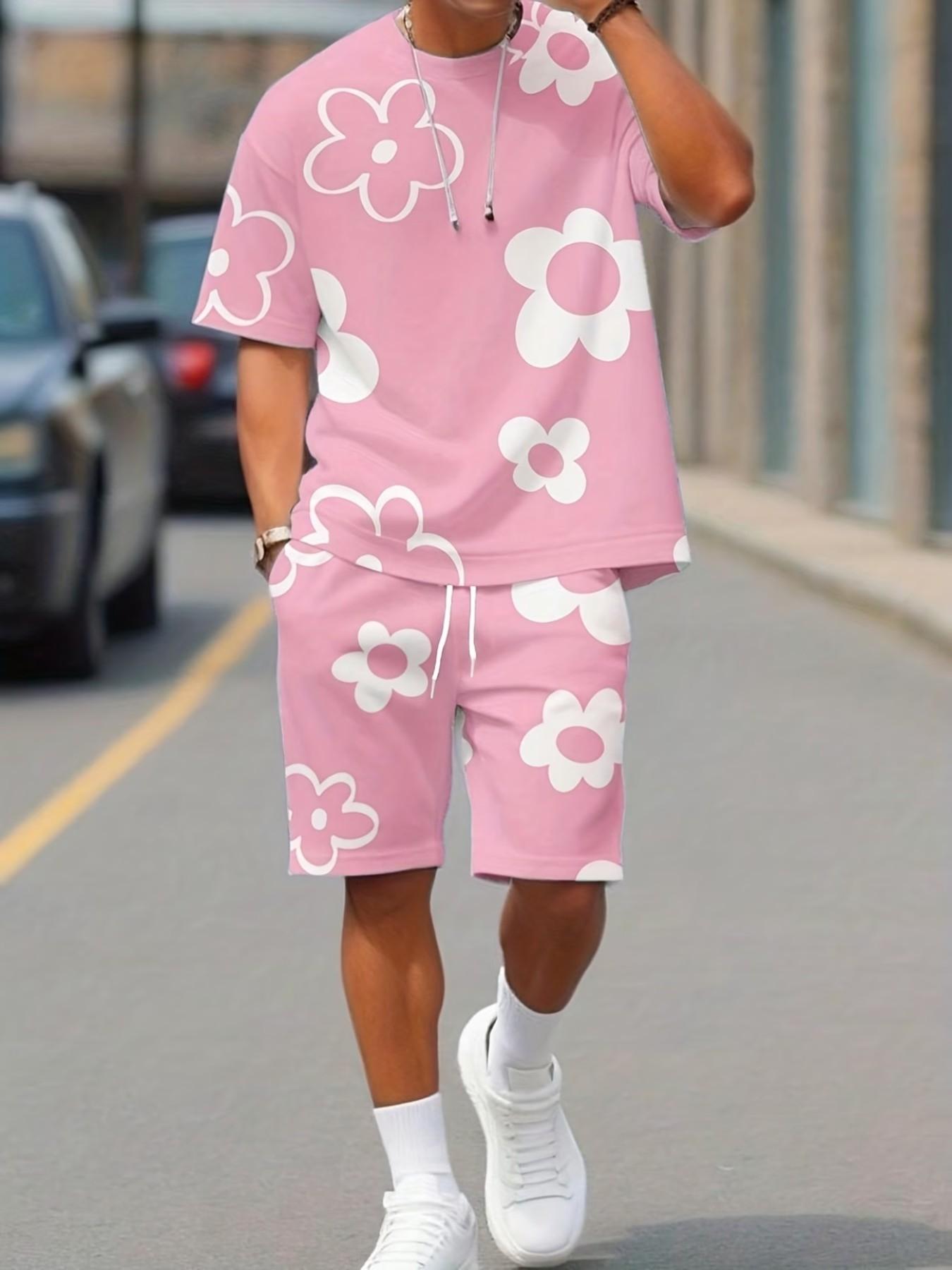 Men's 3D Printed Short Sleeve Top and Shorts Two-Piece Set, Casual Fitted Design, All over Print, Summer Fashion