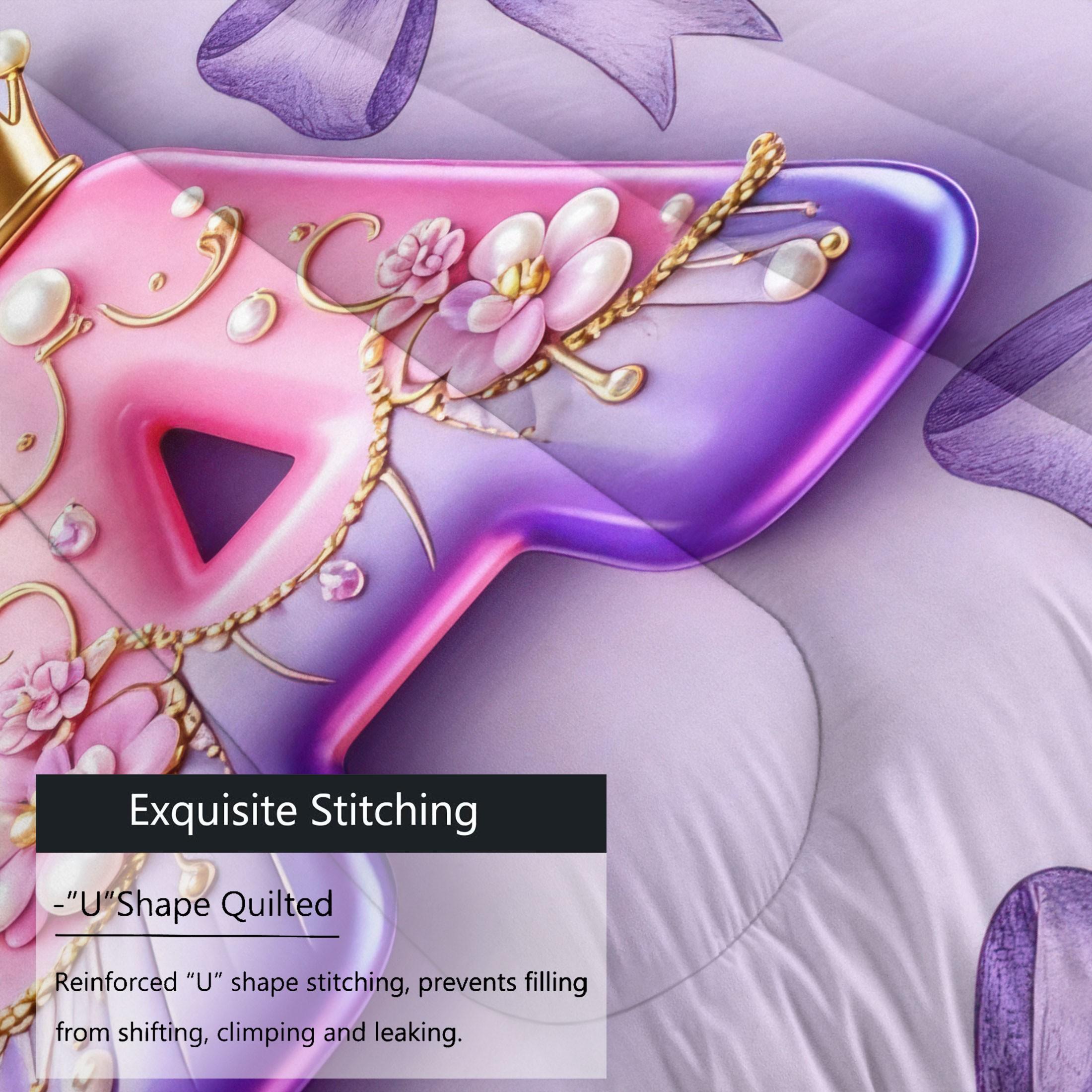 Bow Pattern Comforter Set, 3D Crown Letter Print Comfy Bedding Set, Fashion Princess Style Design, Soft and Comfortable Microfiber Material, Perfect for Girls Teenage Room Decor Home Decorating Kit, No Filler Included